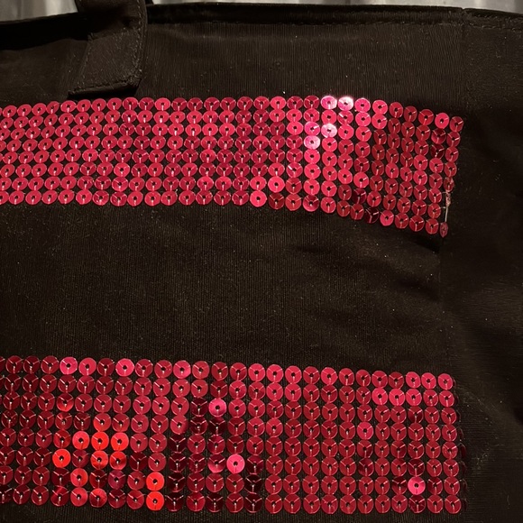 NWT Victoria's Secret Pink Sequin Stripe Weekender Bag w/ "VS" in Black Letters - Picture 4 of 12